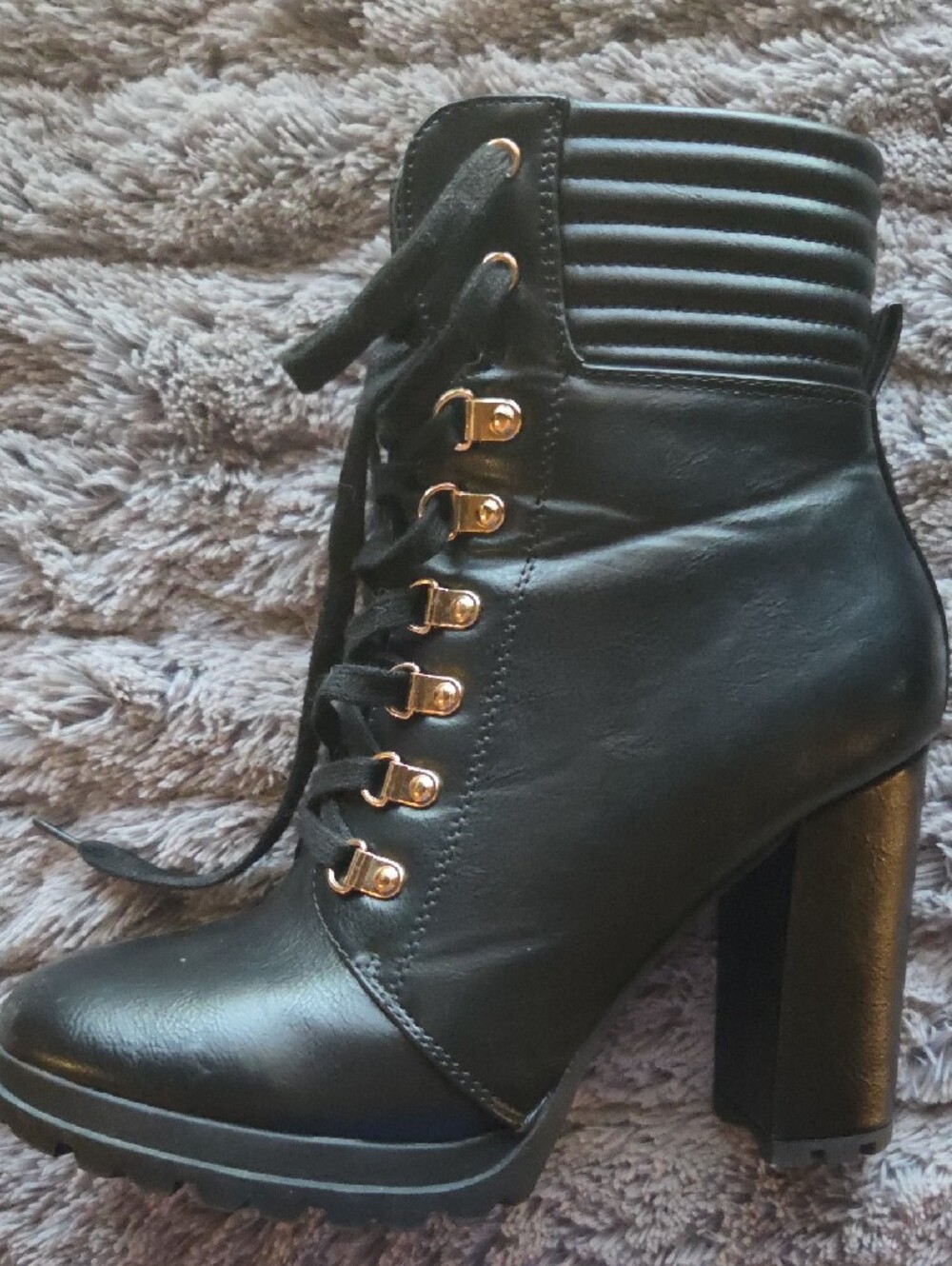 Black Lace-Up Block Heel Ankle Boots - Women's